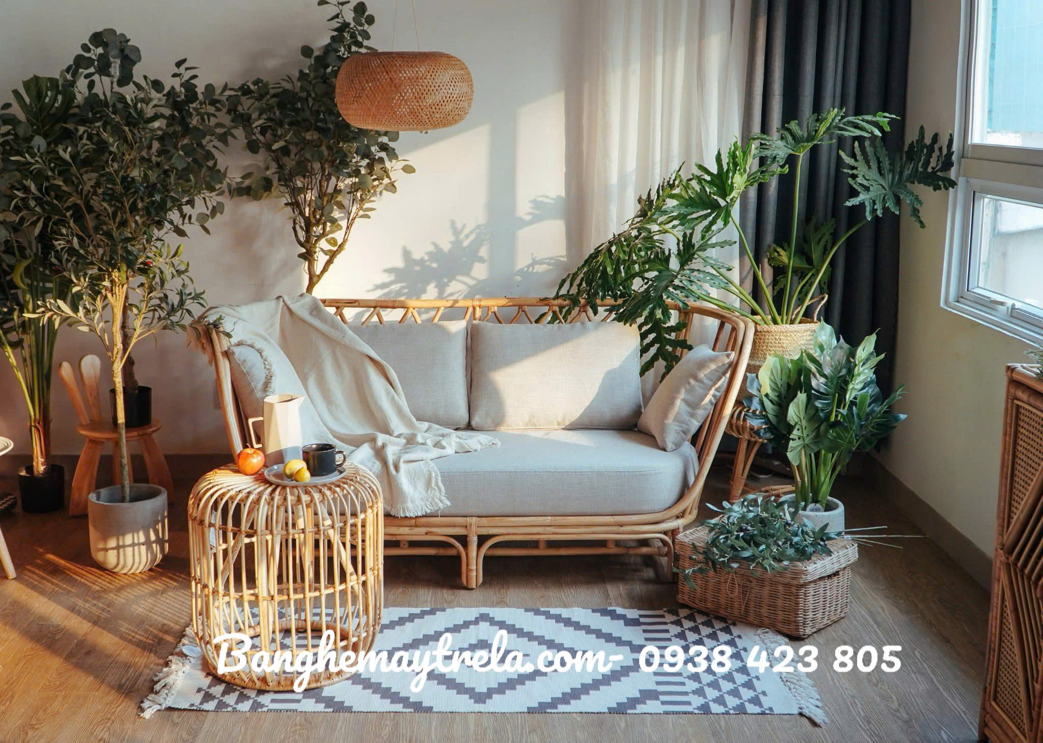 Ghế băng sofa mây tre đan